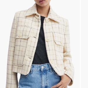 Mango Windowpane Check Tweed Cropped Jacket